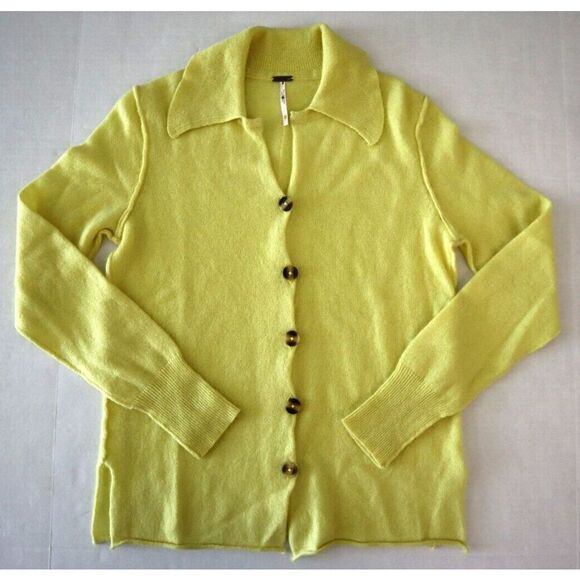 Free People OB1409802 Women's Sz XS Yellow Paloma Cashmere Cardigan Sweater - Picture 1 of 6